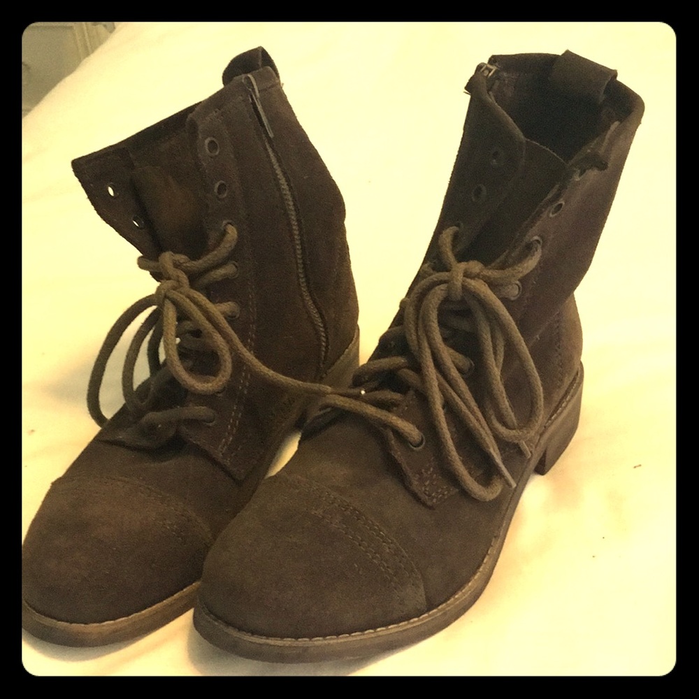 Steve Madden Charrie Cap Toe Leather Suede Khaki Green Combat Boots Size 8
